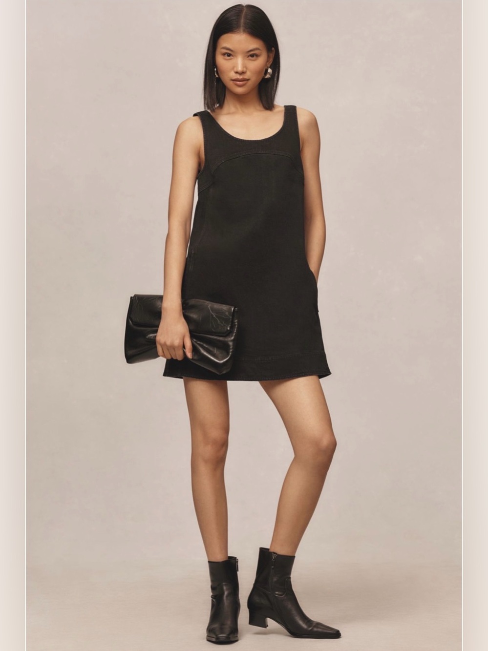 Anthropologie Pilcro Black Denim Sleeveless Mini Shift Dress